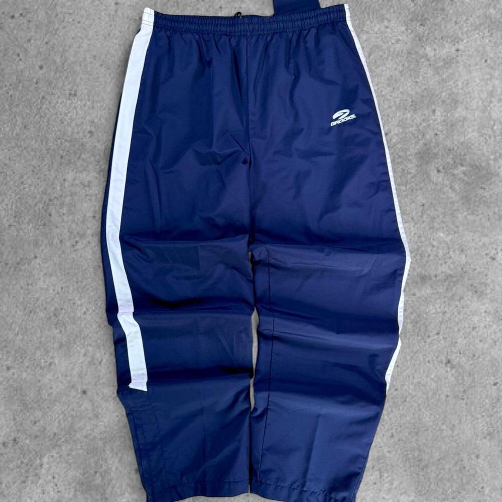 Y2K Baggy Brooks navy track pants Size S wide leg baggy nylon pants zipper leg